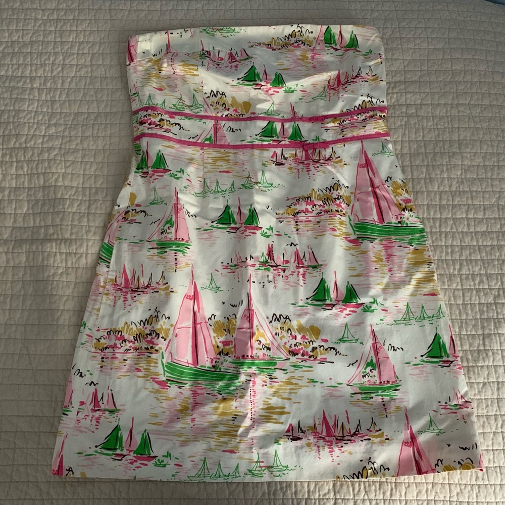 J. Crew Strapless Dress, Sailboat Print, Size 14 - Picture 2 of 4